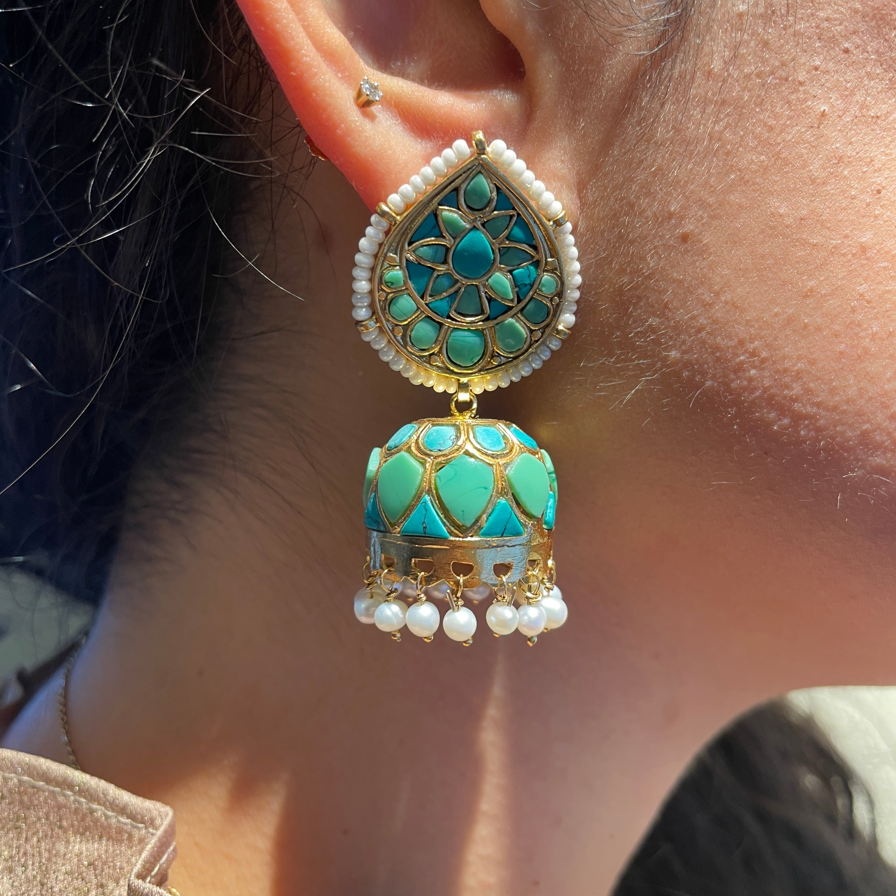 Charm Jhumkas - Turquoise