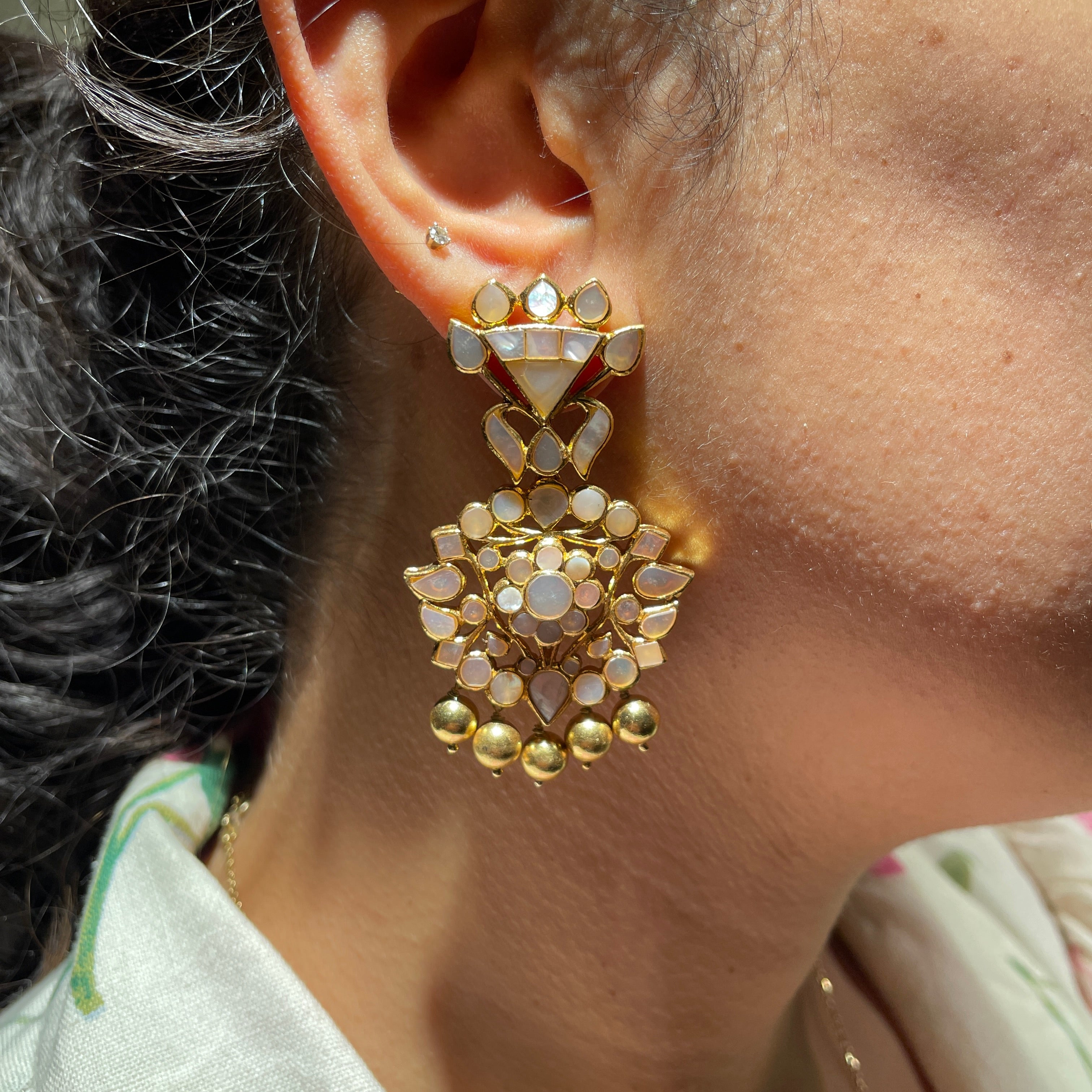 Firoza Earrings - Mother of Pearl with Gold drop