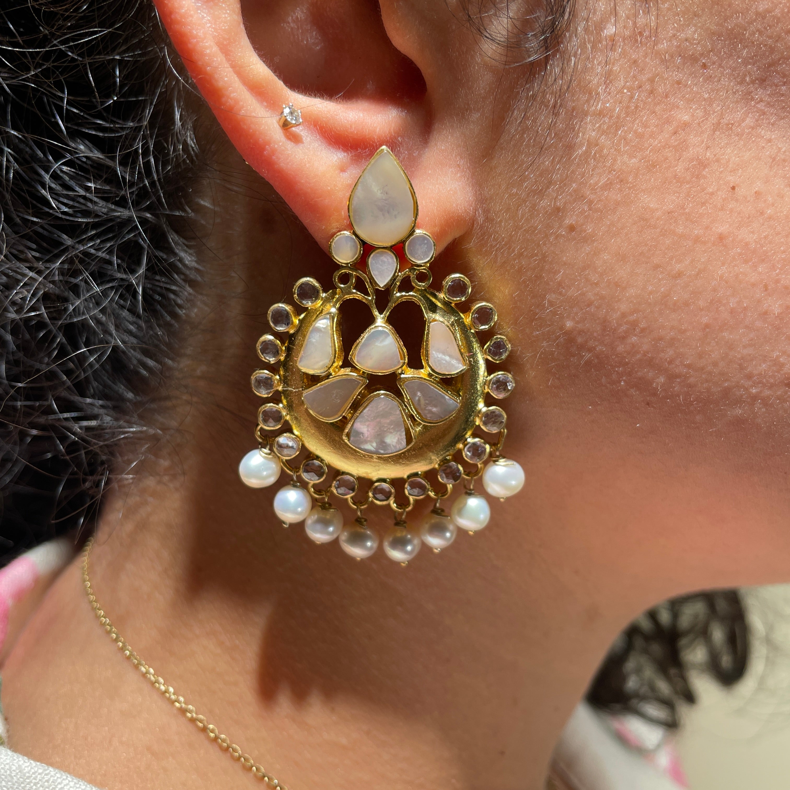 Drop Earrings - Mother of Pearl with pearl drops