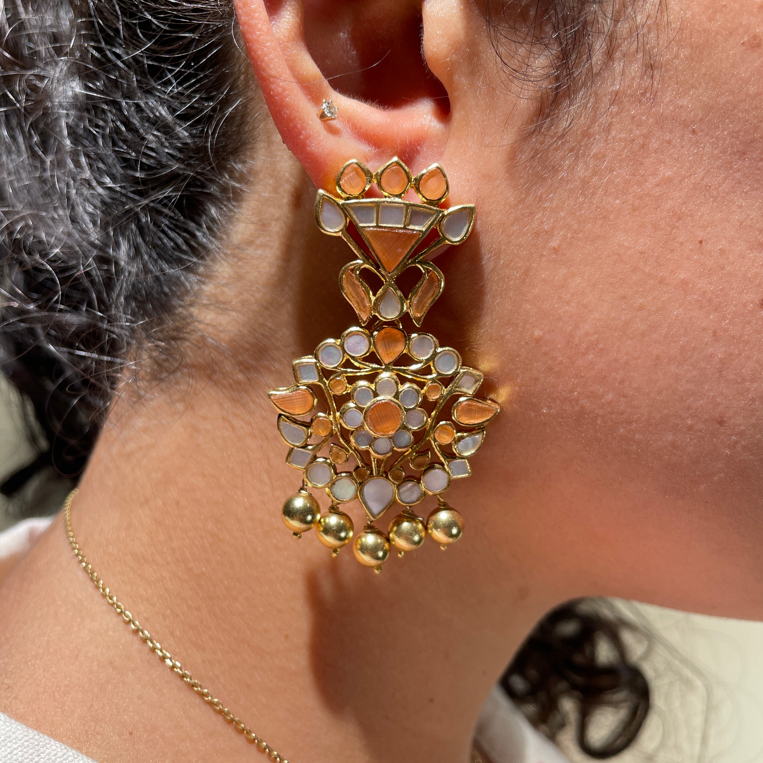 Firoza Earrings - Mother of Pearl with Orange