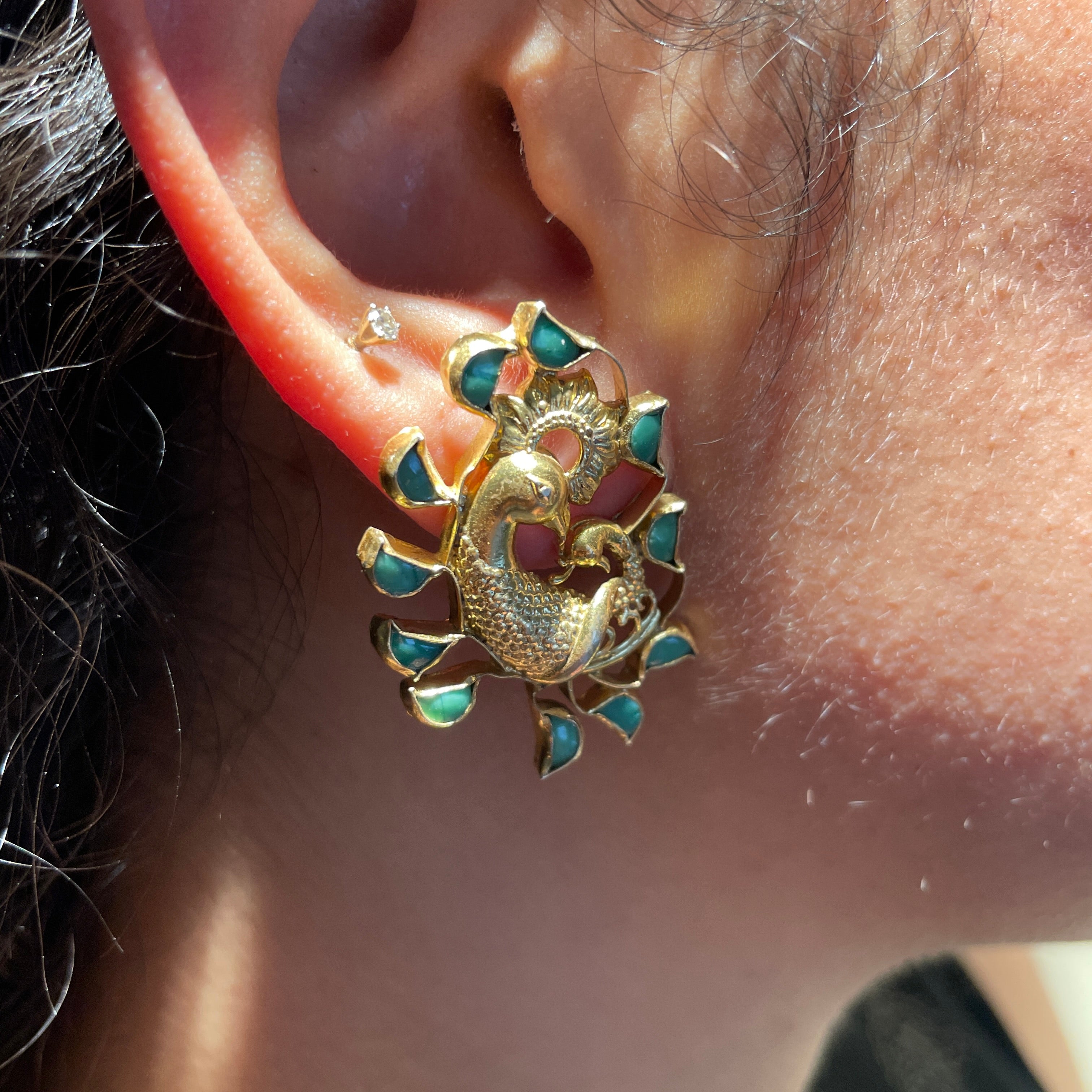 Gilded Peacock Plume Earrings