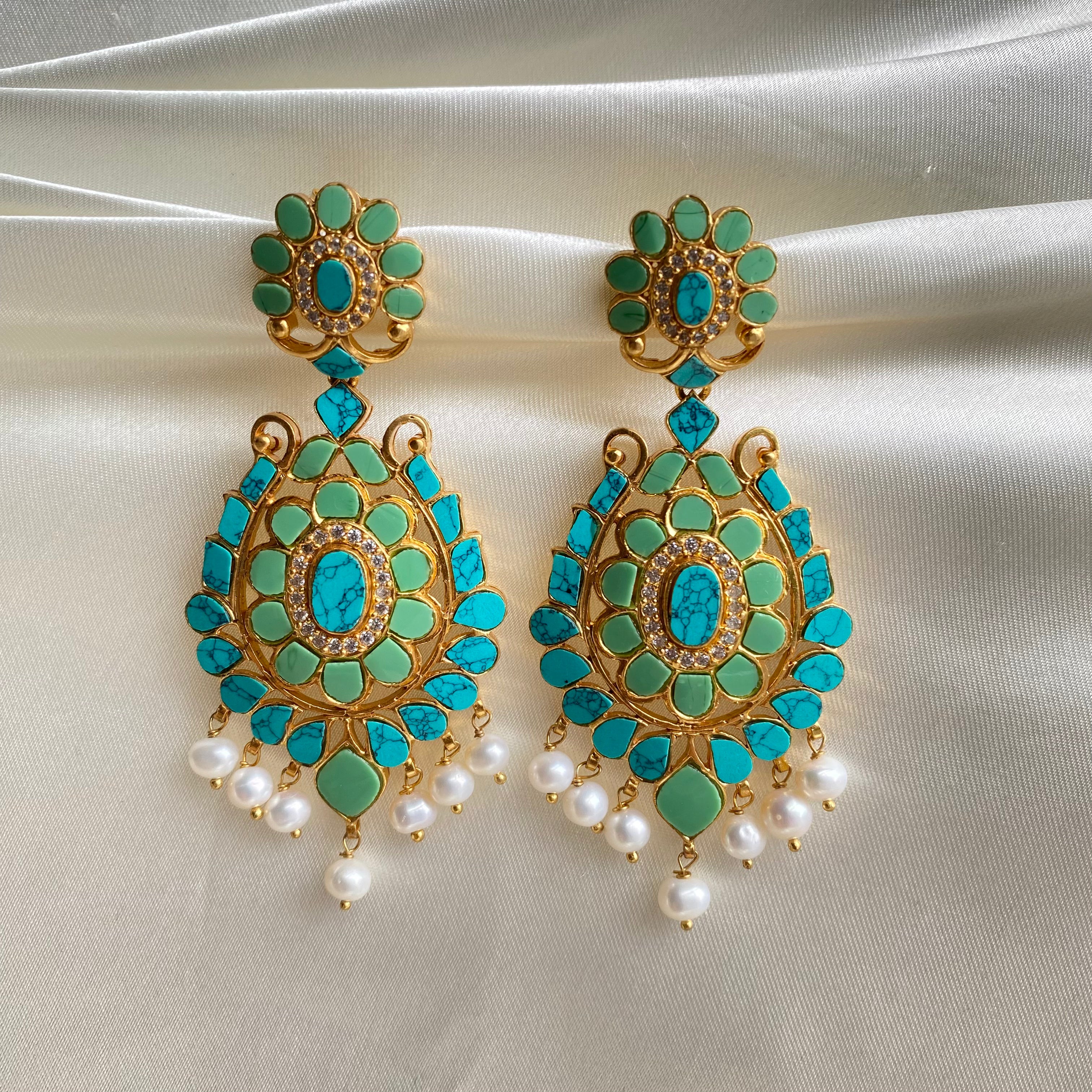 Blossom Cascade Earrings - Turquoise