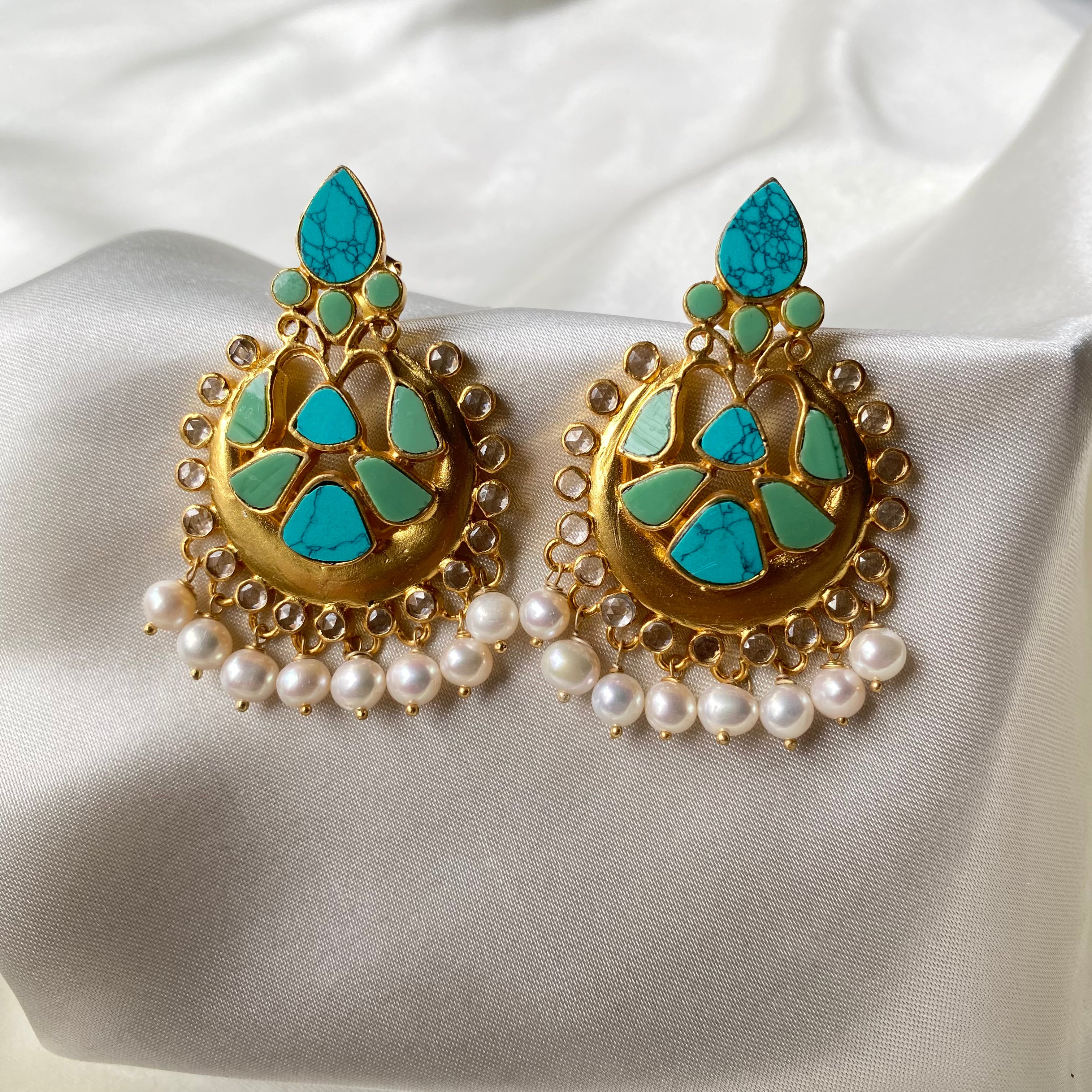 Drop Earrings - Turquoise with pearl drops