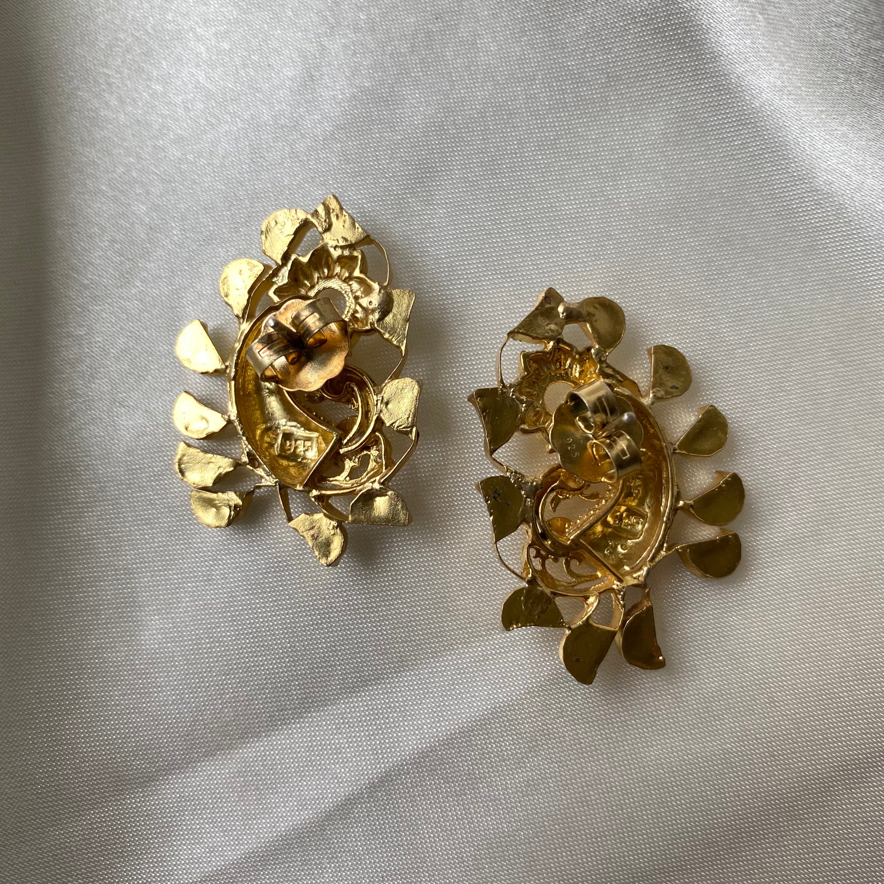 Gilded Peacock Plume Earrings