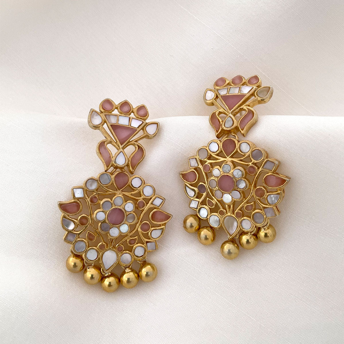 Firoza Earrings - Mother of Pearl with Orange