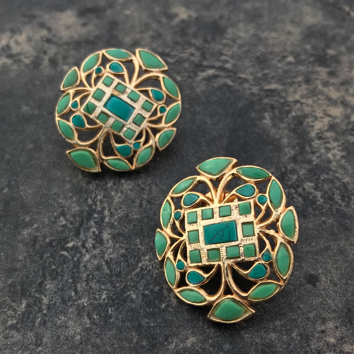 Geometric stud earrings - Turquoise and Dark Blue