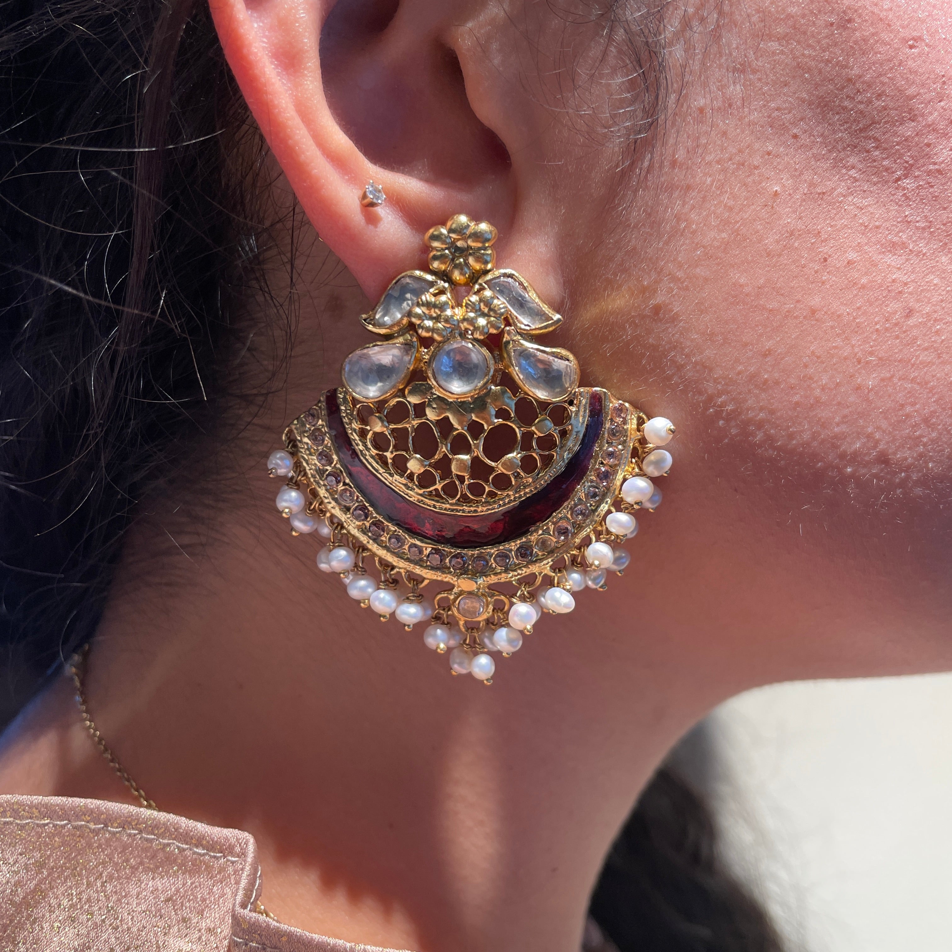 Crimson Crescent Earrings