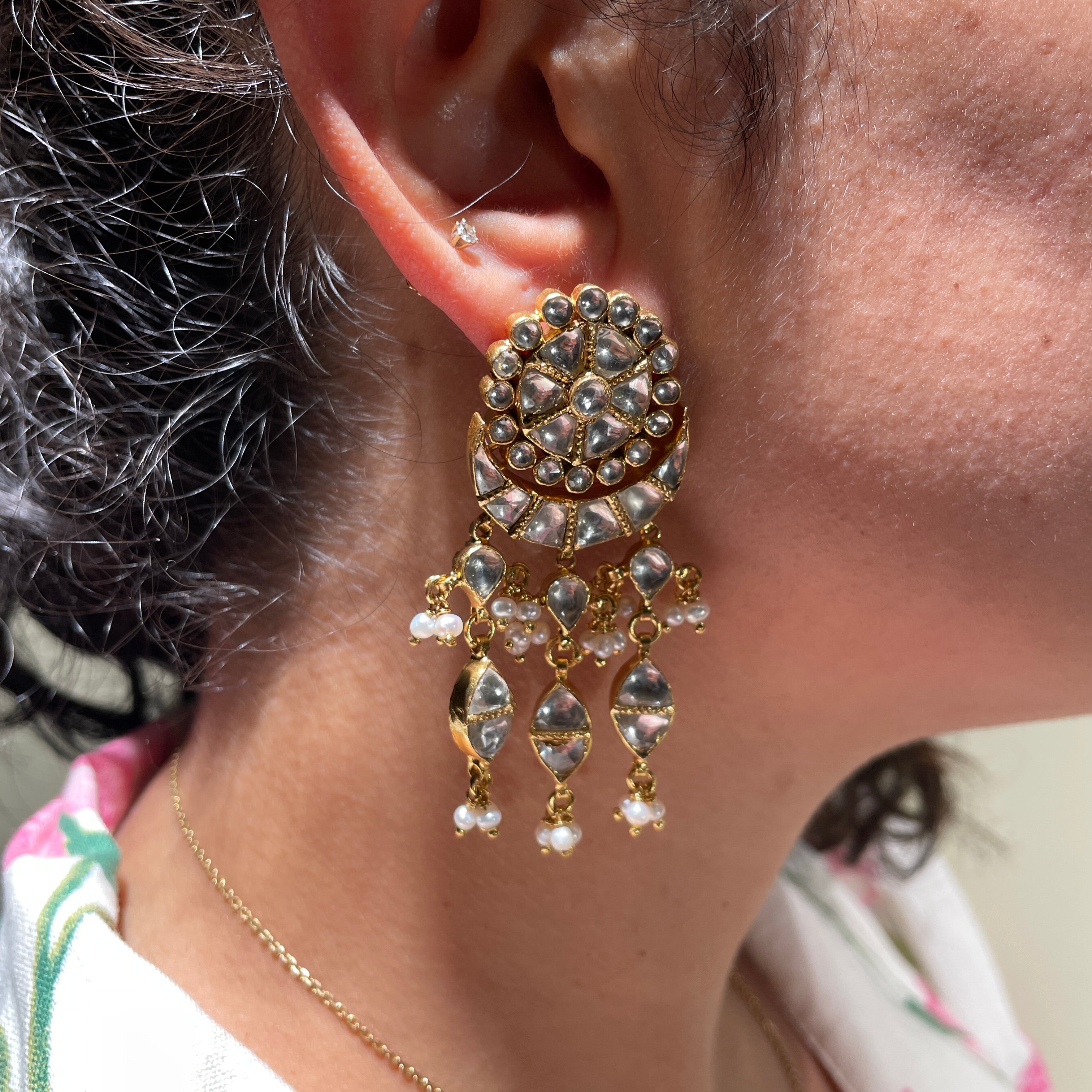 Kundan Crescendo Floral Wheel Earrings
