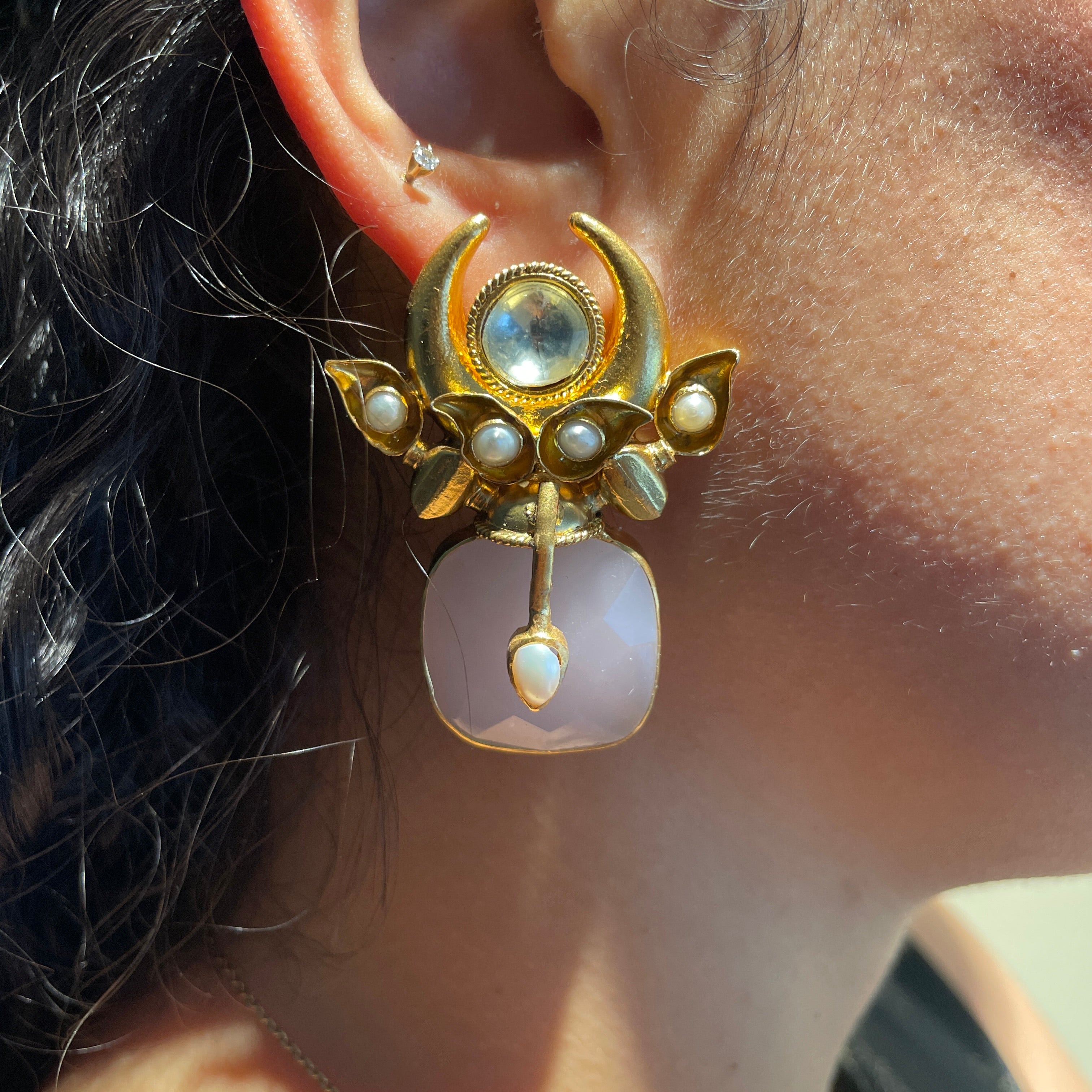 Devi Earrings - Rose Quartz