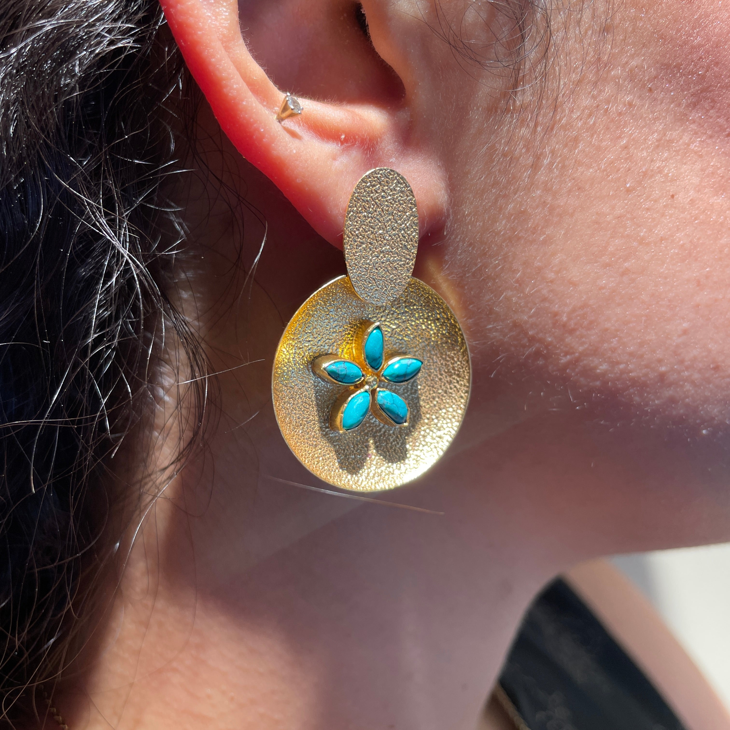 Golden Blossom Earrings - Turquoise