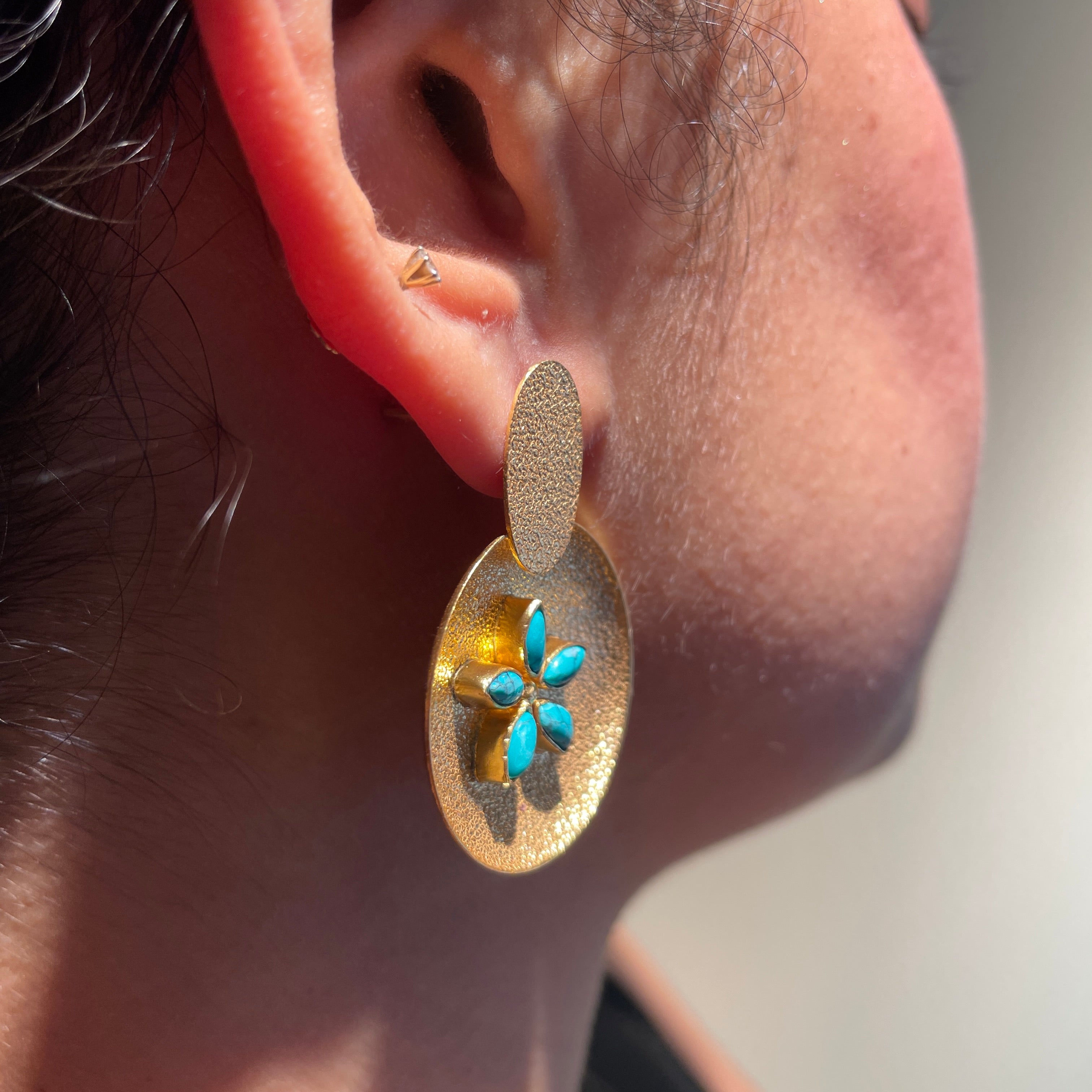 Golden Blossom Earrings - Turquoise