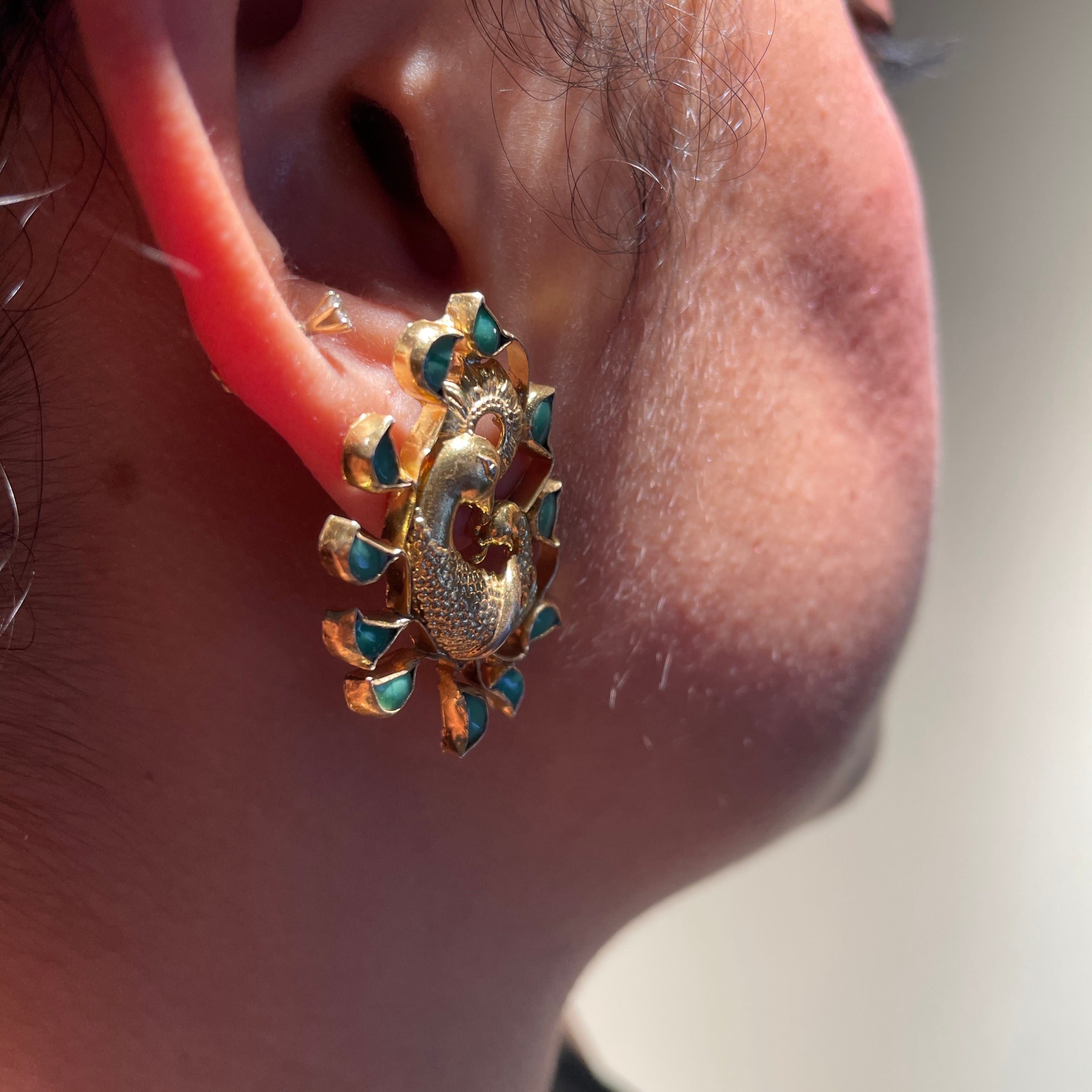 Gilded Peacock Plume Earrings