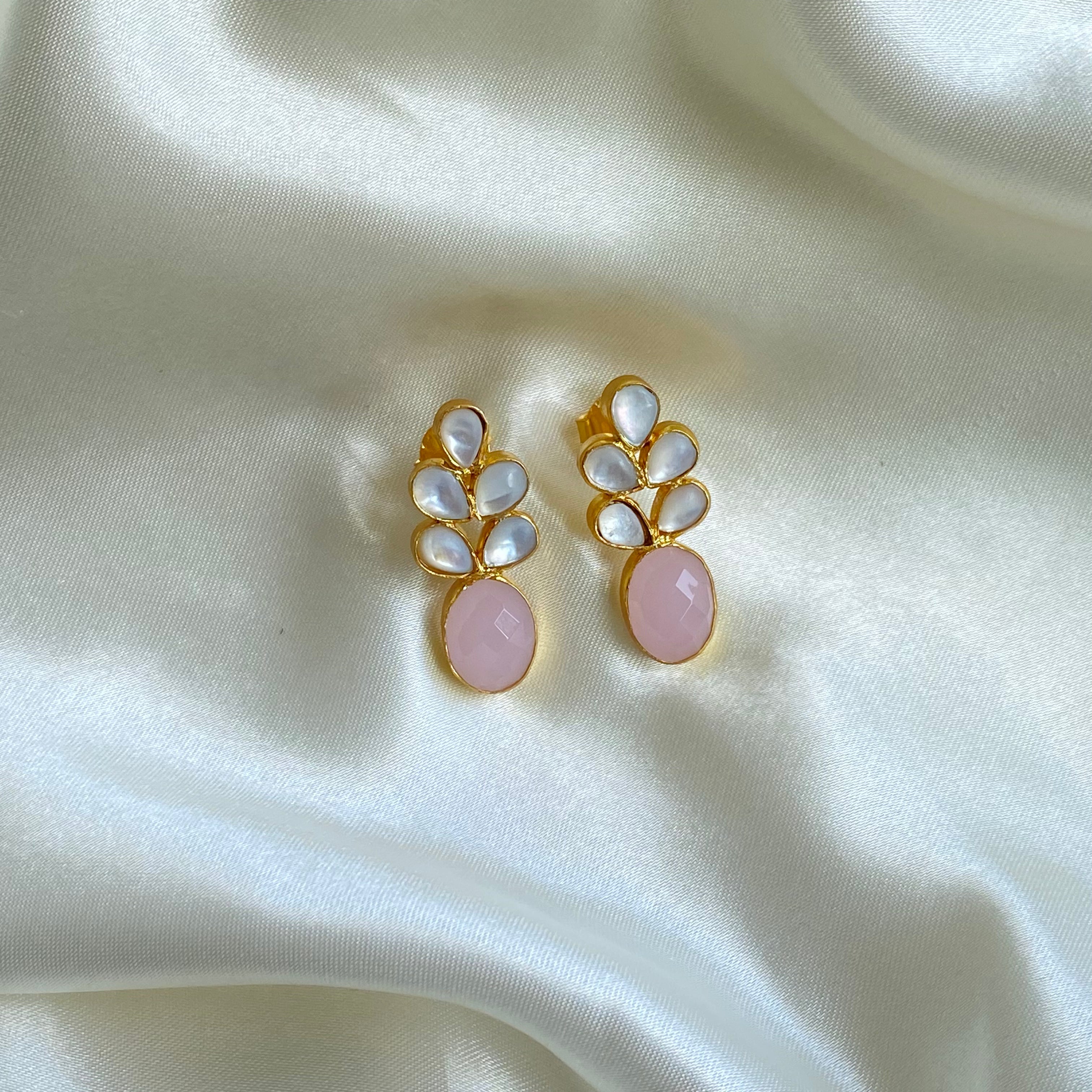Fleur Studs - Mother of Pearl and Pink