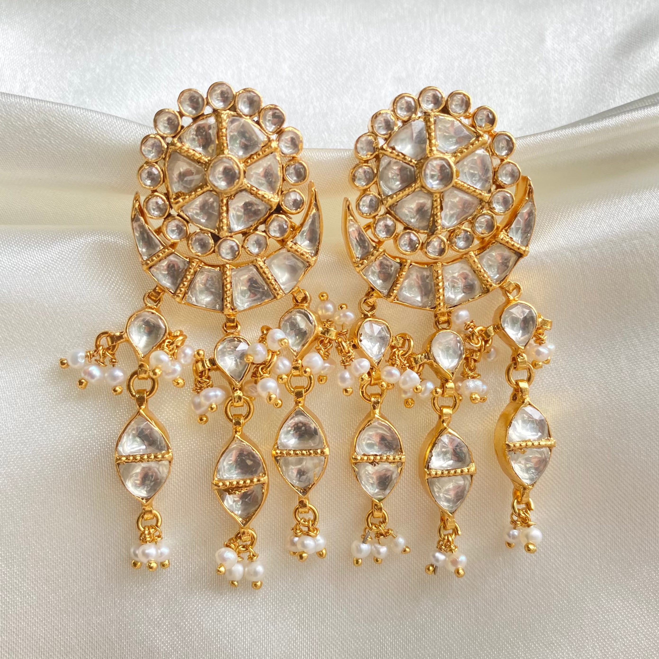 Kundan Crescendo Floral Wheel Earrings