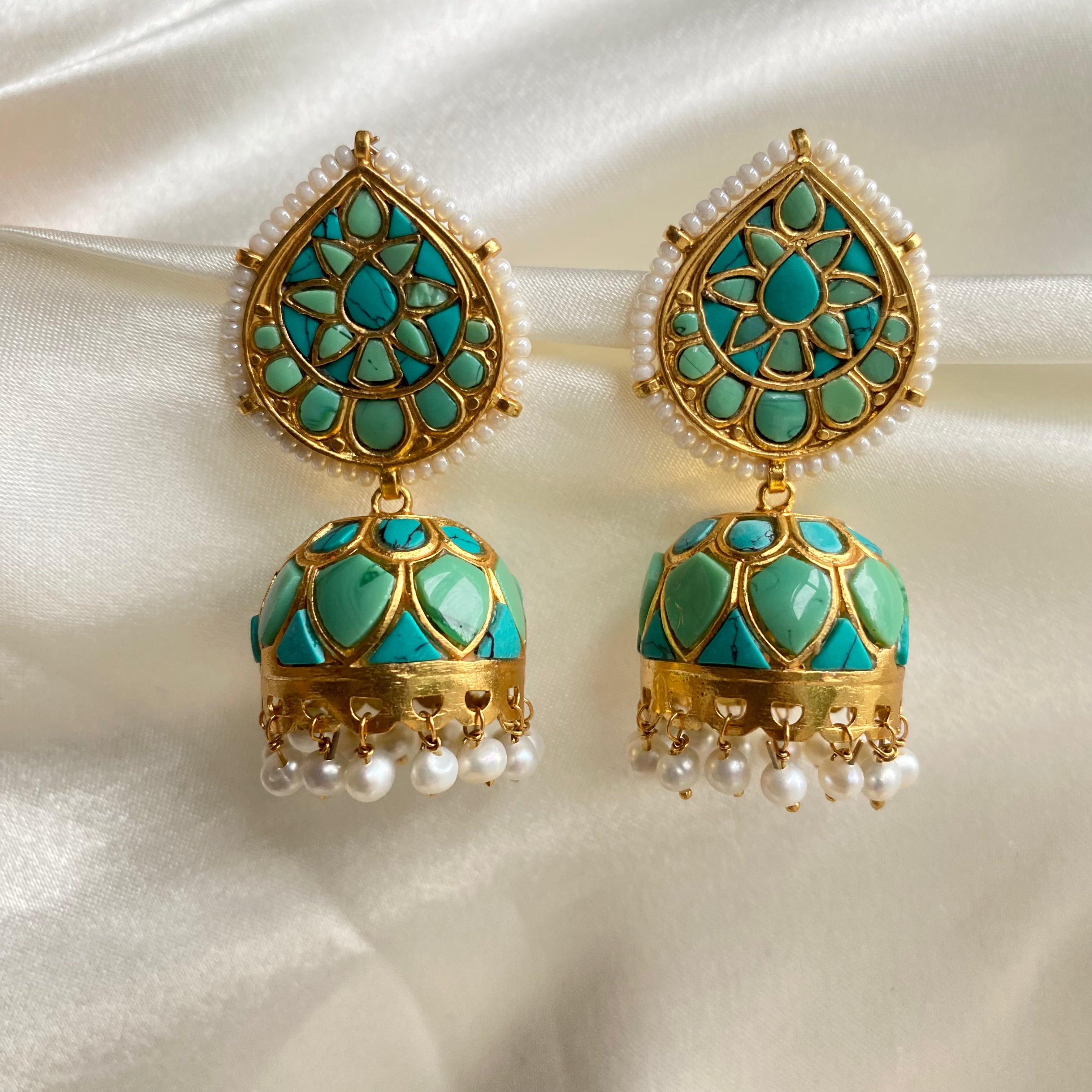 Charm Jhumkas - Turquoise