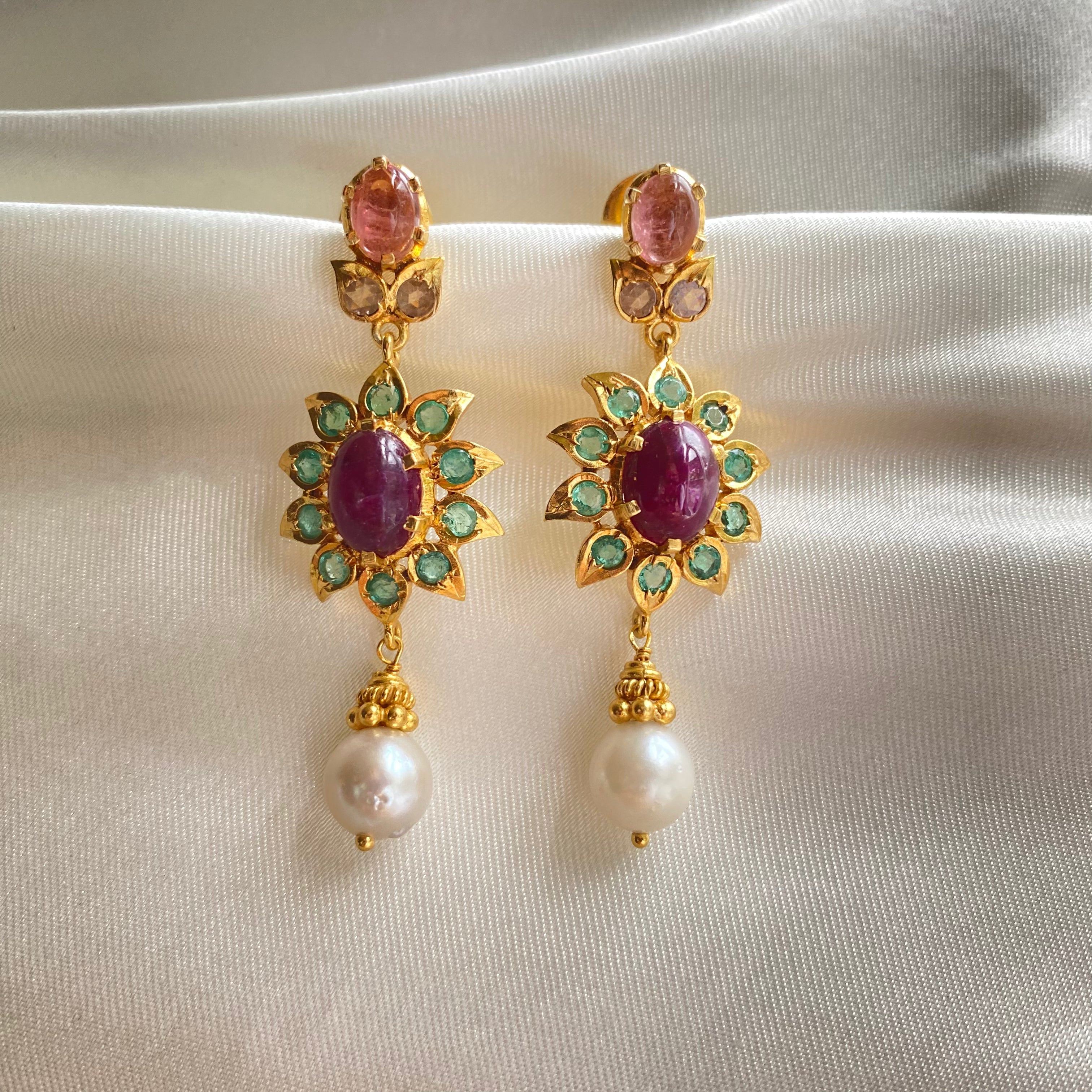Blush Flower Gem Earrings