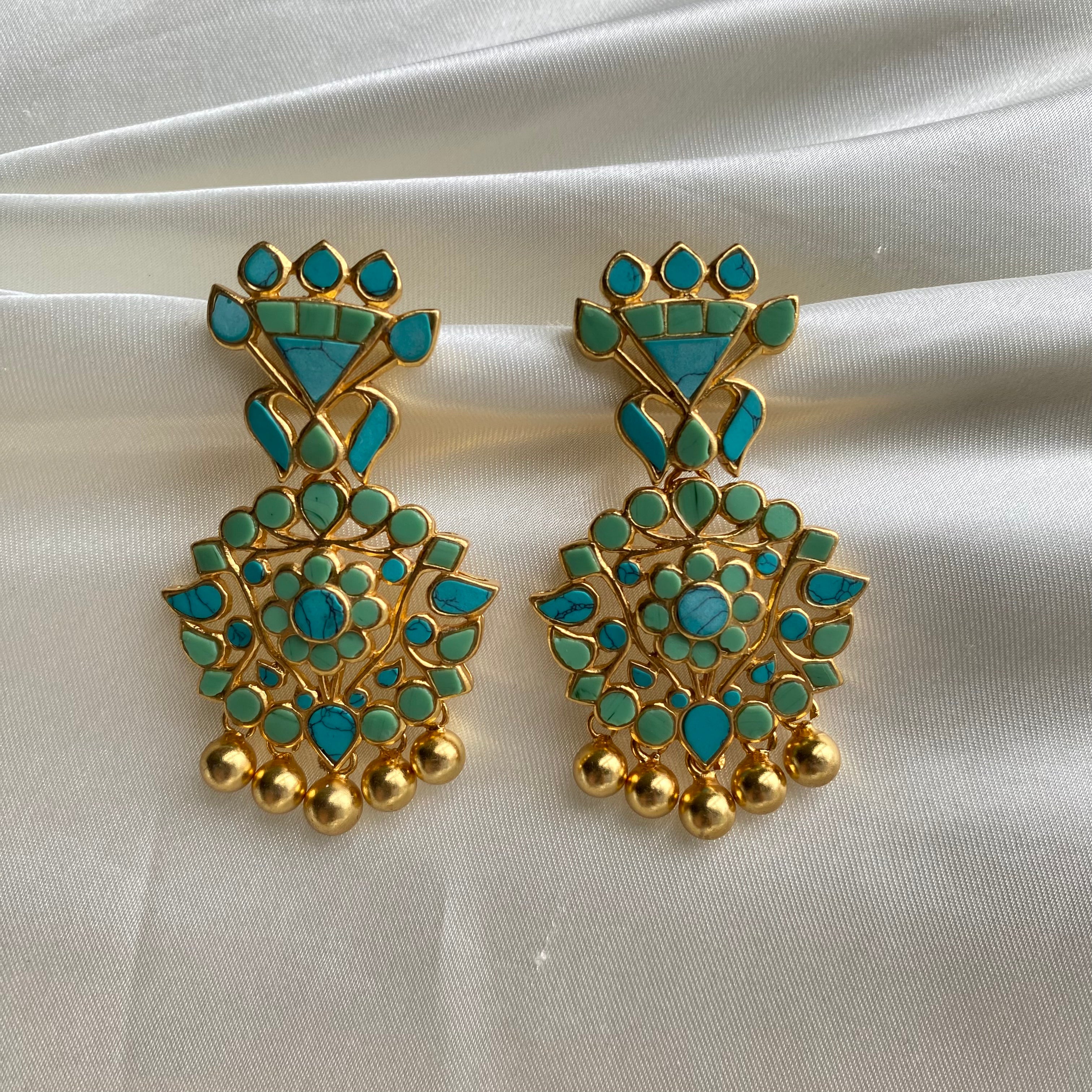 Firoza Earrings - Turquoise Gold drop