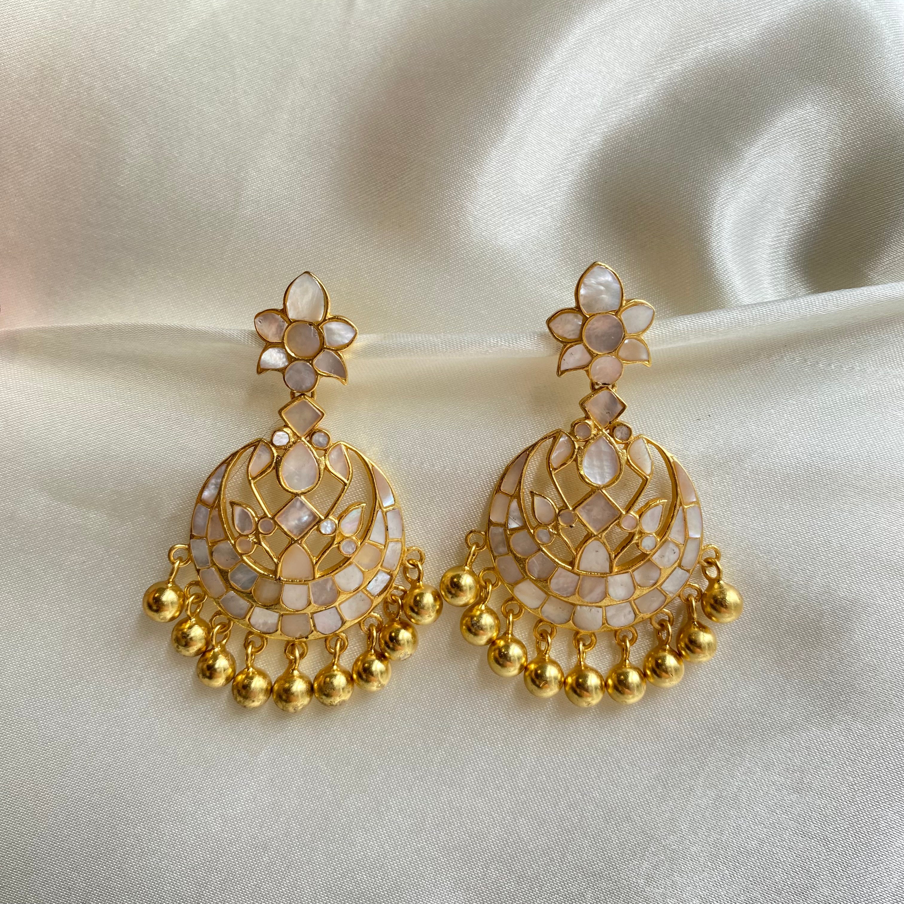Jasmine Bali Earrings - Mother of Pearl with Gold drops
