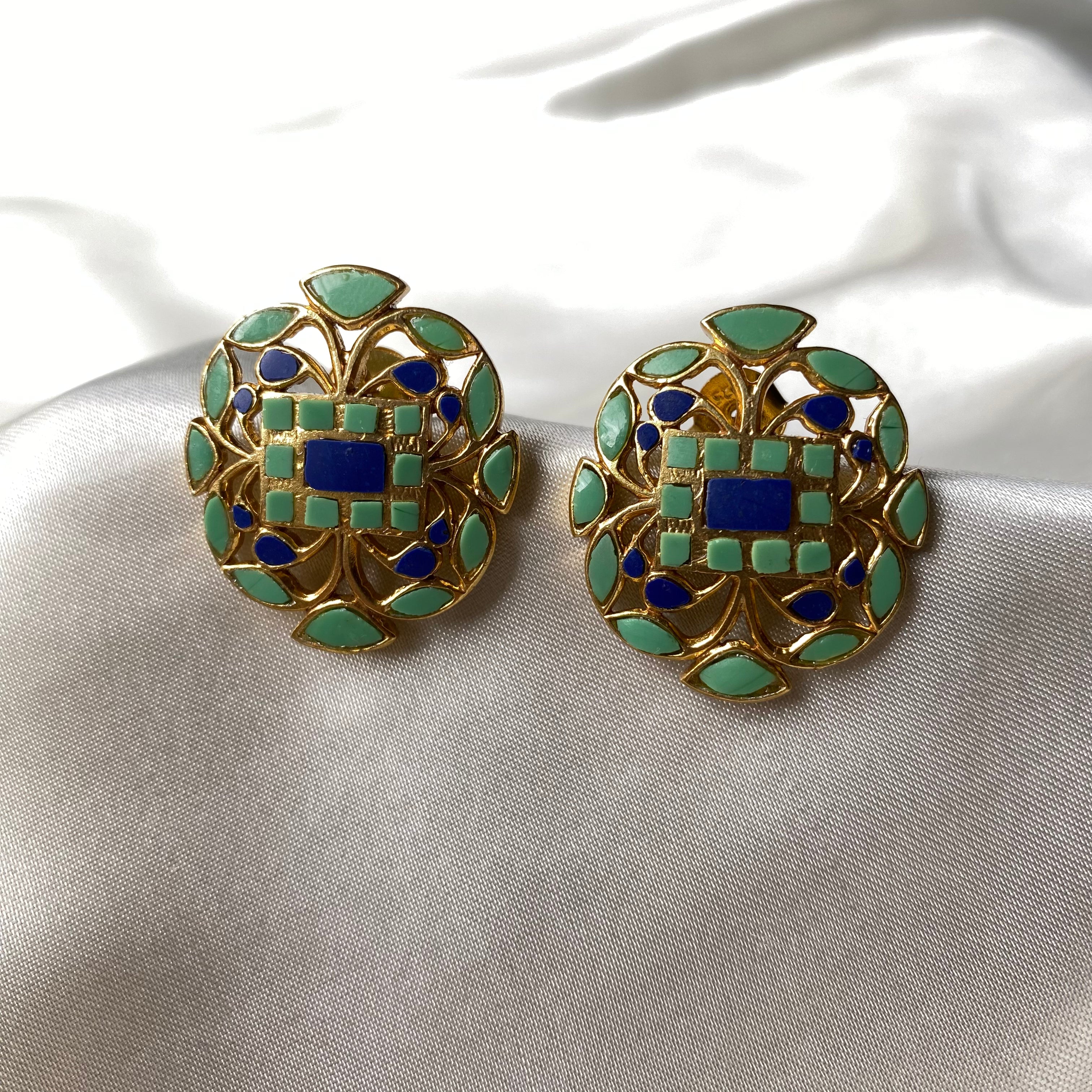 Geometric stud earrings - Turquoise and Dark Blue