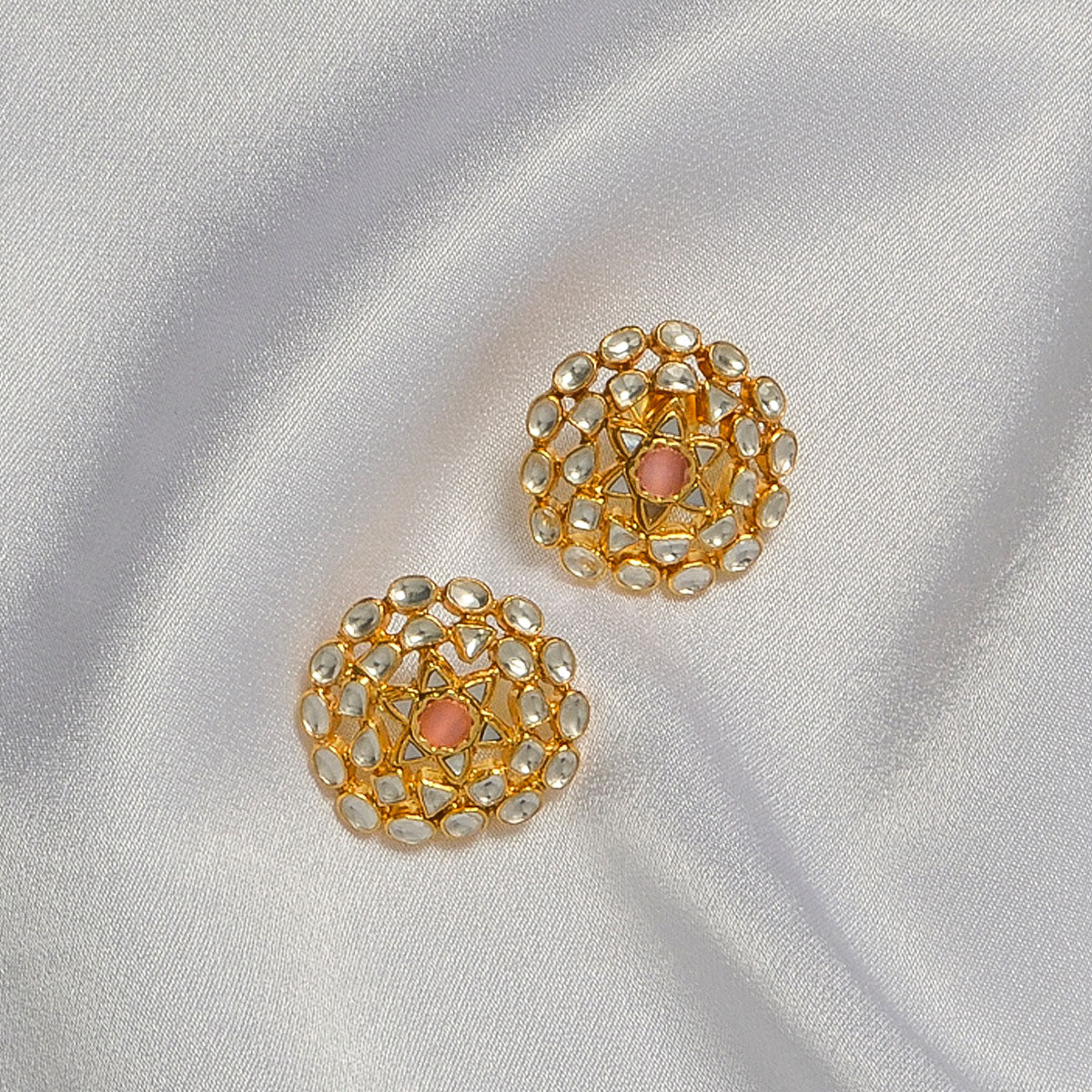 Pastel pink kundan studs - Summer festive edit